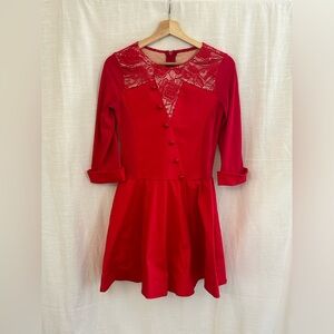 Wiseman Vintage Inspired Red Lace Yoke Fit-and-Flare Dress Costume